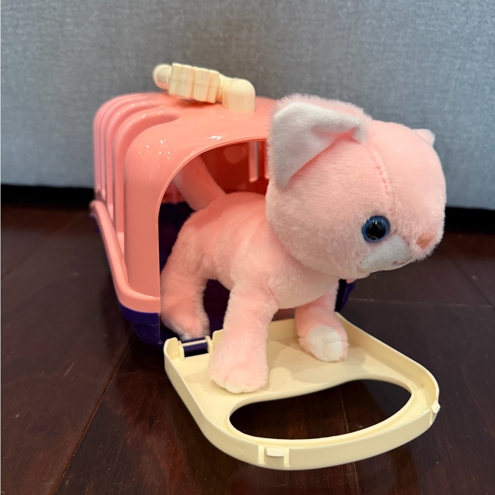 Pink Plush Cat with Carrier